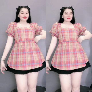 Set đồ bộ bigsize áo babydoll tay ngắn phồng vintage kèm quần đùi ống rộng dáng chữ A dễ thương SET67