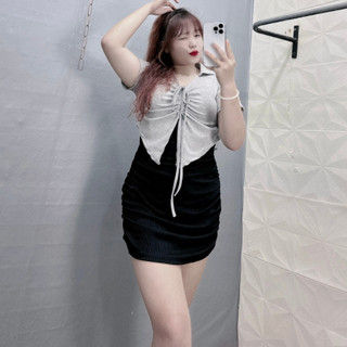 Đầm body bigsize tay ngắn dáng váy ngắn kèm áo thun kiểu rút dây vòng 1 sành điệu G95