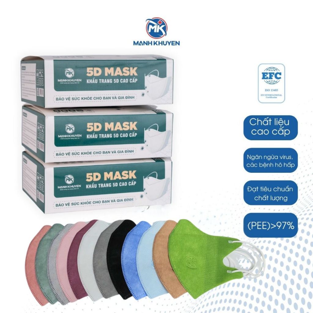 Khẩu trang 5D Mask Mạnh Khuyên,1 hộp 50 chiếc khẩu trang 3 lớp đạt ...