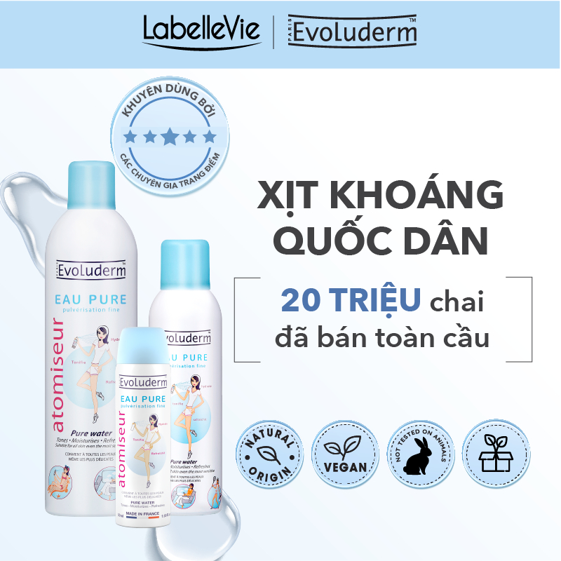 Ảnh Nước Xịt khoáng Evoluderm Atomiseur Eau Pure dưỡng ẩm, làm dịu da 50ml, 150ml, 400ml 1