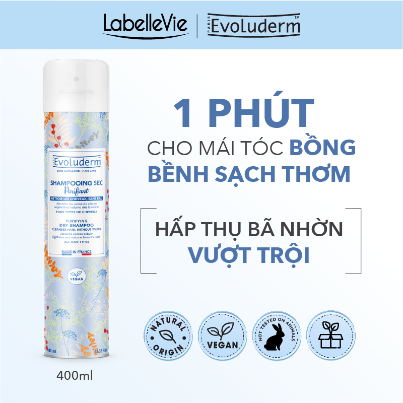 Ảnh Dầu gội khô Evoluderm làm sạch tóc và da đầu cho mái tóc bồng bềnh hương thơm quyến rũ 200ml, 400ml 1