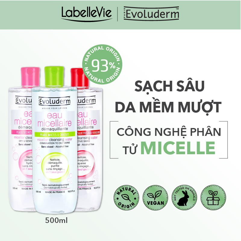 Ảnh Nước tẩy trang Evoluderm Micellar dưỡng da mềm mịn, làm sạch sâu dịu nhẹ cho mọi loại da 500ml 1