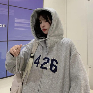 Áo hoodies oversize có mũ trùm đầu cộng với áo khoác dày in chữ số