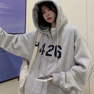 Áo hoodies oversize có mũ trùm đầu cộng với áo khoác dày in chữ số