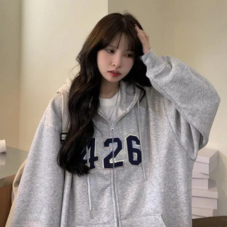 Áo hoodies oversize có mũ trùm đầu cộng với áo khoác dày in chữ số