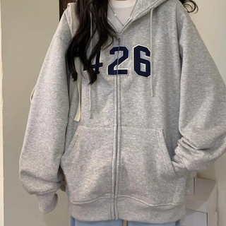 Áo hoodies oversize có mũ trùm đầu cộng với áo khoác dày in chữ số