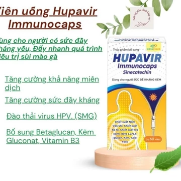 (Che tên sp) Viên uống Hupavir Immunocaps tăng đề kháng hộp 60 viên - Hỗ trợ tăng đào thải hpv, sùi mào gà cho nam và nữ