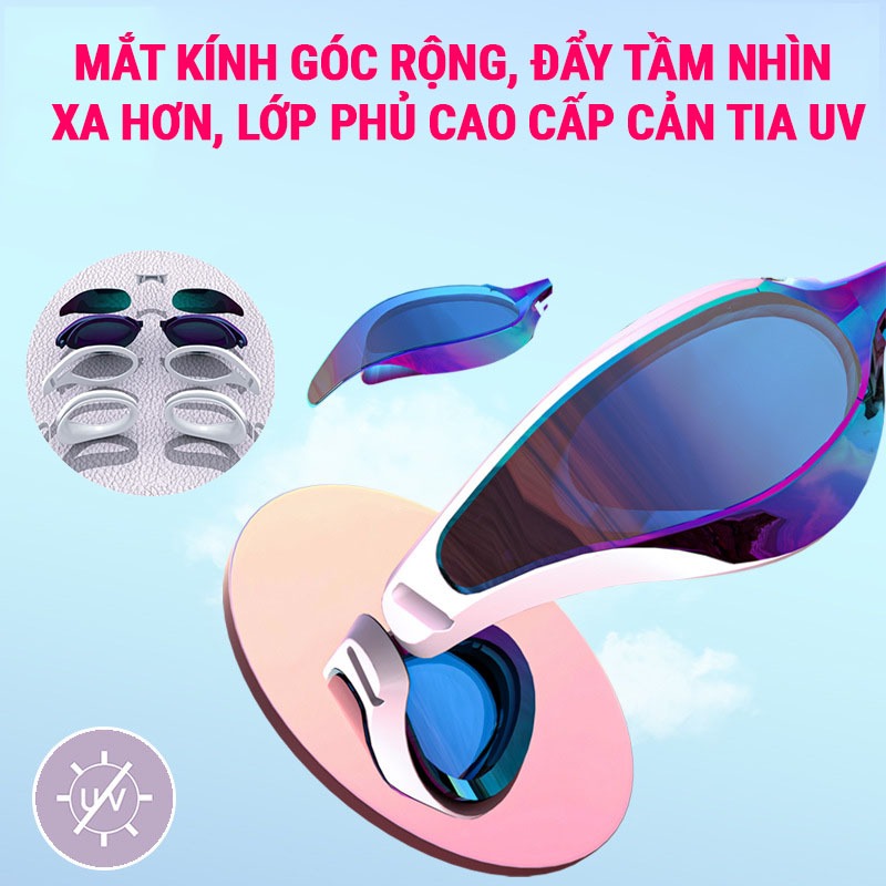 Kính bơi người lớn nam nữ tráng gương 760, cản tia UV, chống nước, hạn chế sương mờ SPORTY