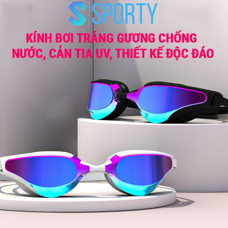 Kính bơi người lớn nam nữ tráng gương 760, cản tia UV, chống nước, hạn chế sương mờ SPORTY