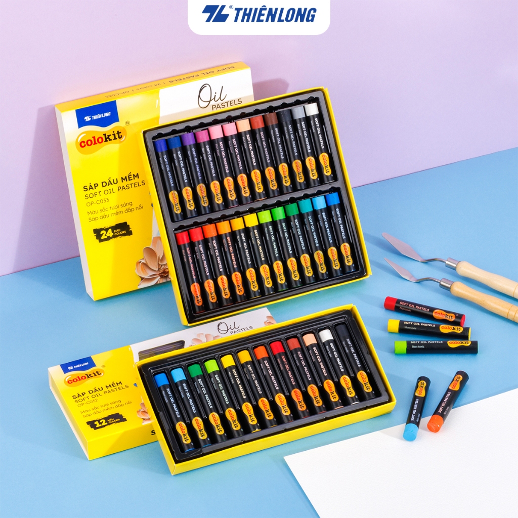 Bút sáp dầu 12/24 màu - Soft Oil Pastels Thiên Long Colokit - Màu sắc tươi sáng Sáp mềm đắp nổi | BigBuy360 - bigbuy360.vn