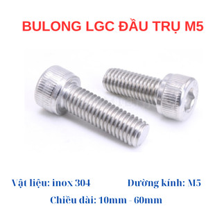 Set 10 bộ Ốc - Bulong Lục Giác Inox chìm đầu trụ M5 có độ dài 10mm-60mm. (10 bulong + 10 tán)