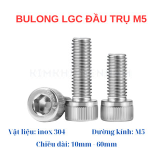 Set 10 bộ Ốc - Bulong Lục Giác Inox chìm đầu trụ M5 có độ dài 10mm-60mm. (10 bulong + 10 tán)