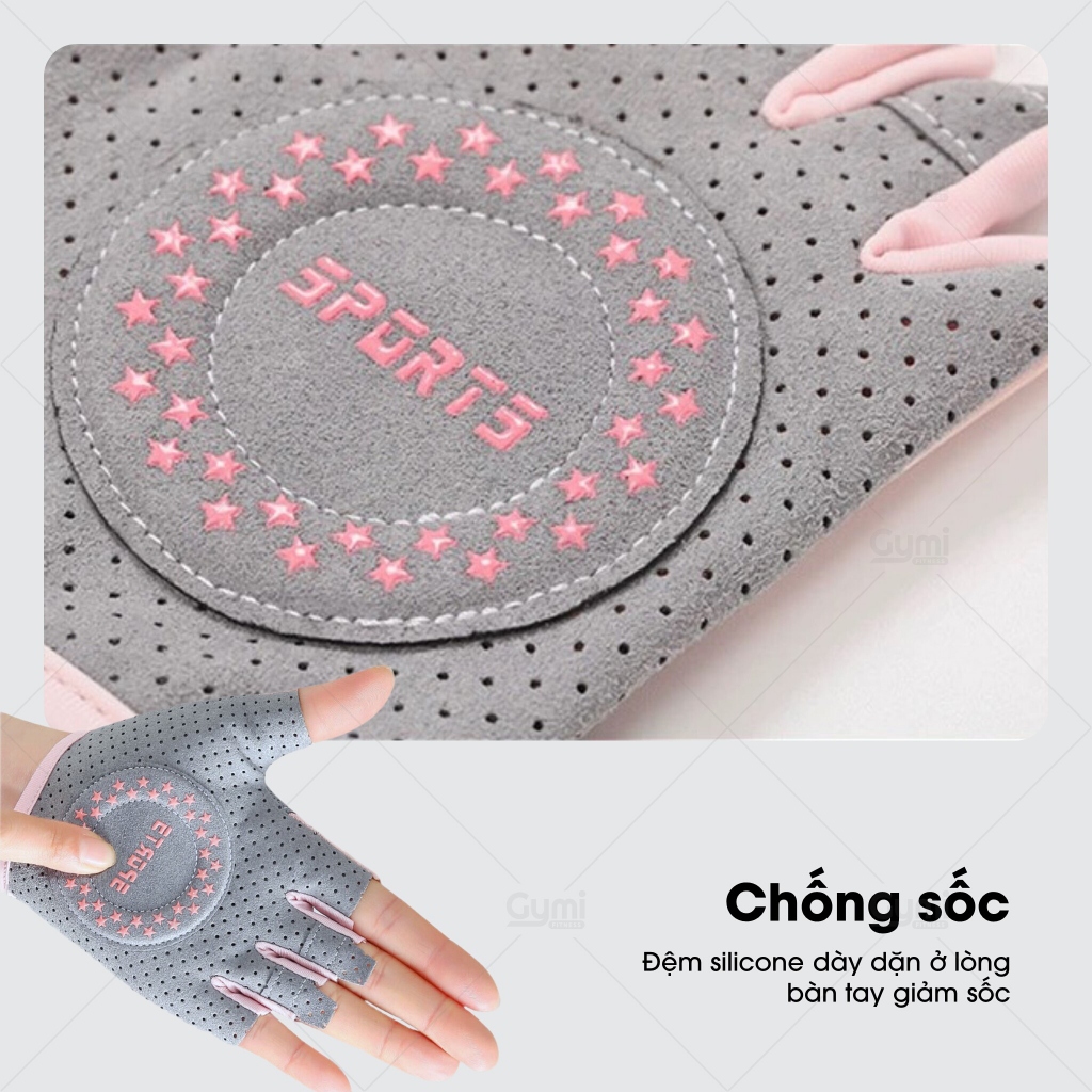 Găng Tay Tập Gym Nữ SPORT Hở Ngón Chống Trượt Tập Yoga, Gym, Đạp Xe Dày Dặn / T - GT-Sport01