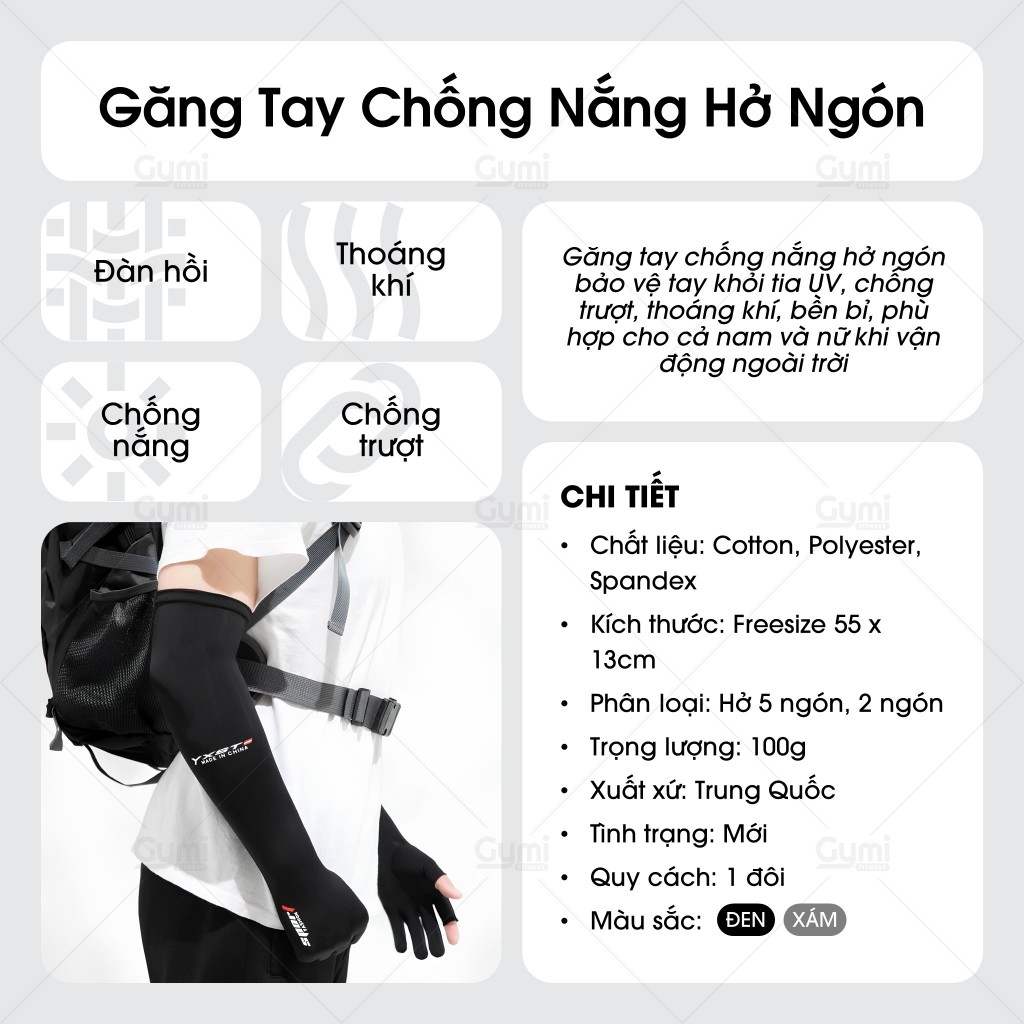 [1 Đôi] Găng Tay Chống Nắng Hở 3 Ngón, 5 Ngón Nam Nữ Dài - Xỏ Ngón Chống Tia UV Mùa Hè Chống Trượt - GangTayChongNang01