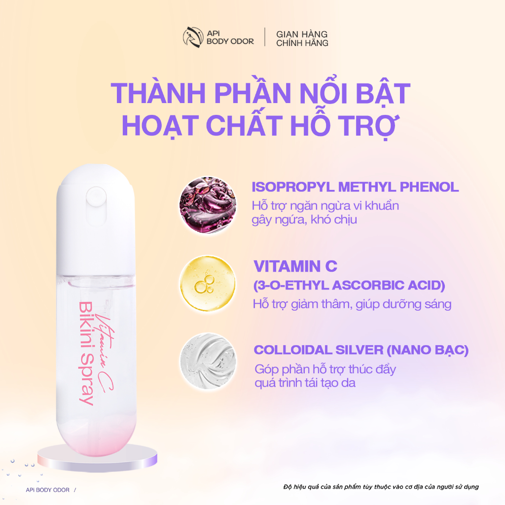 Ảnh Xịt Bikini khử mùi giảm thâm vùng kín, Xịt thơm Bikini Vitamin C API kháng khuẩn, nước hoa vùng kín API BODY ODOR 3