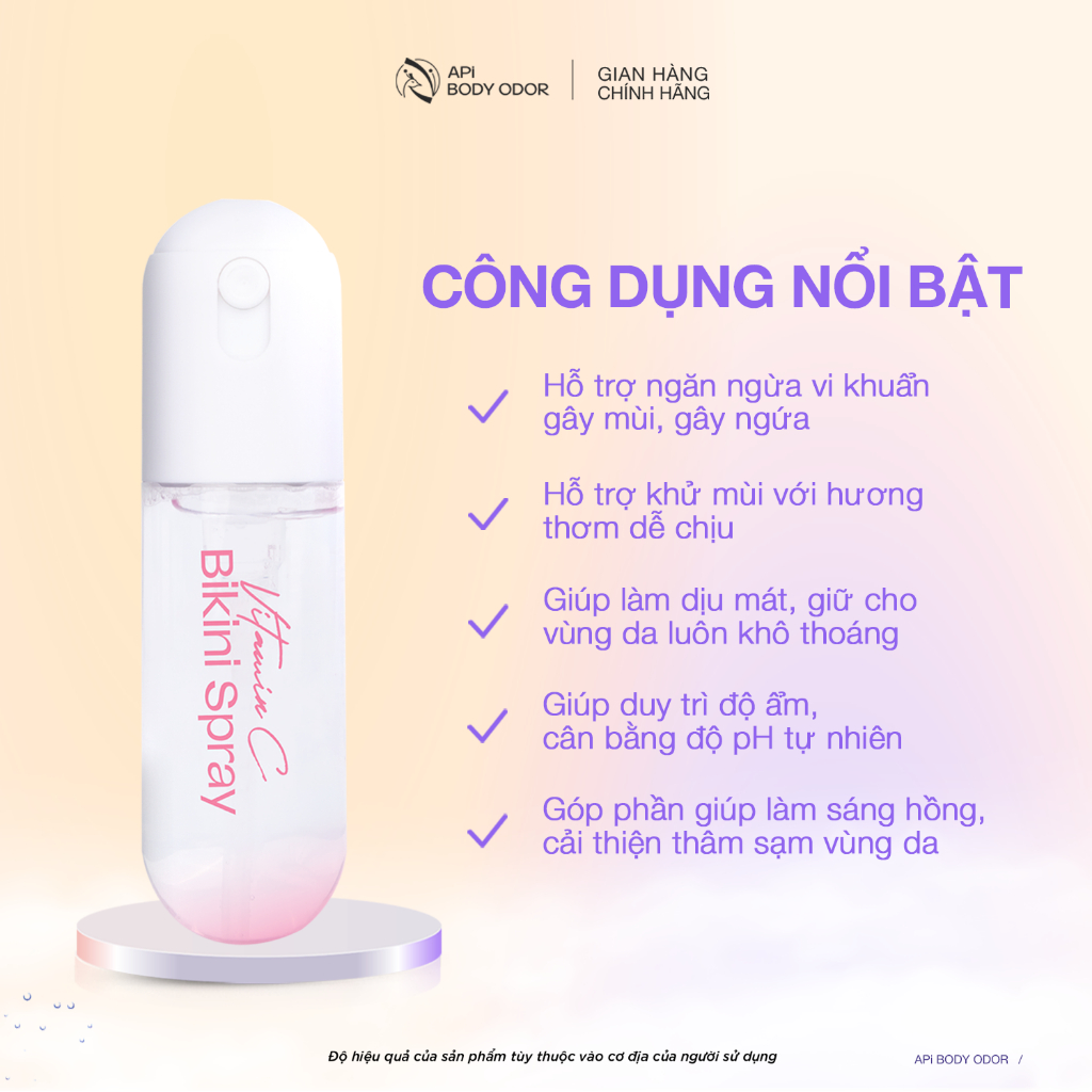 Ảnh Xịt Bikini khử mùi giảm thâm vùng kín, Xịt thơm Bikini Vitamin C API kháng khuẩn, nước hoa vùng kín API BODY ODOR 4