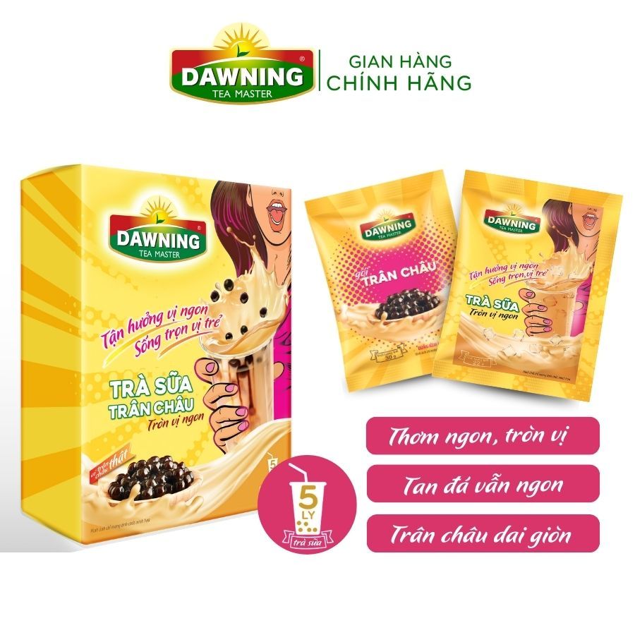 Ảnh Combo 5 Hộp Trà sữa trân châu DAWNING Tròn vị ngon, thơm trà, tan đá vẫn ngon đậm đà 260g/hộp 2