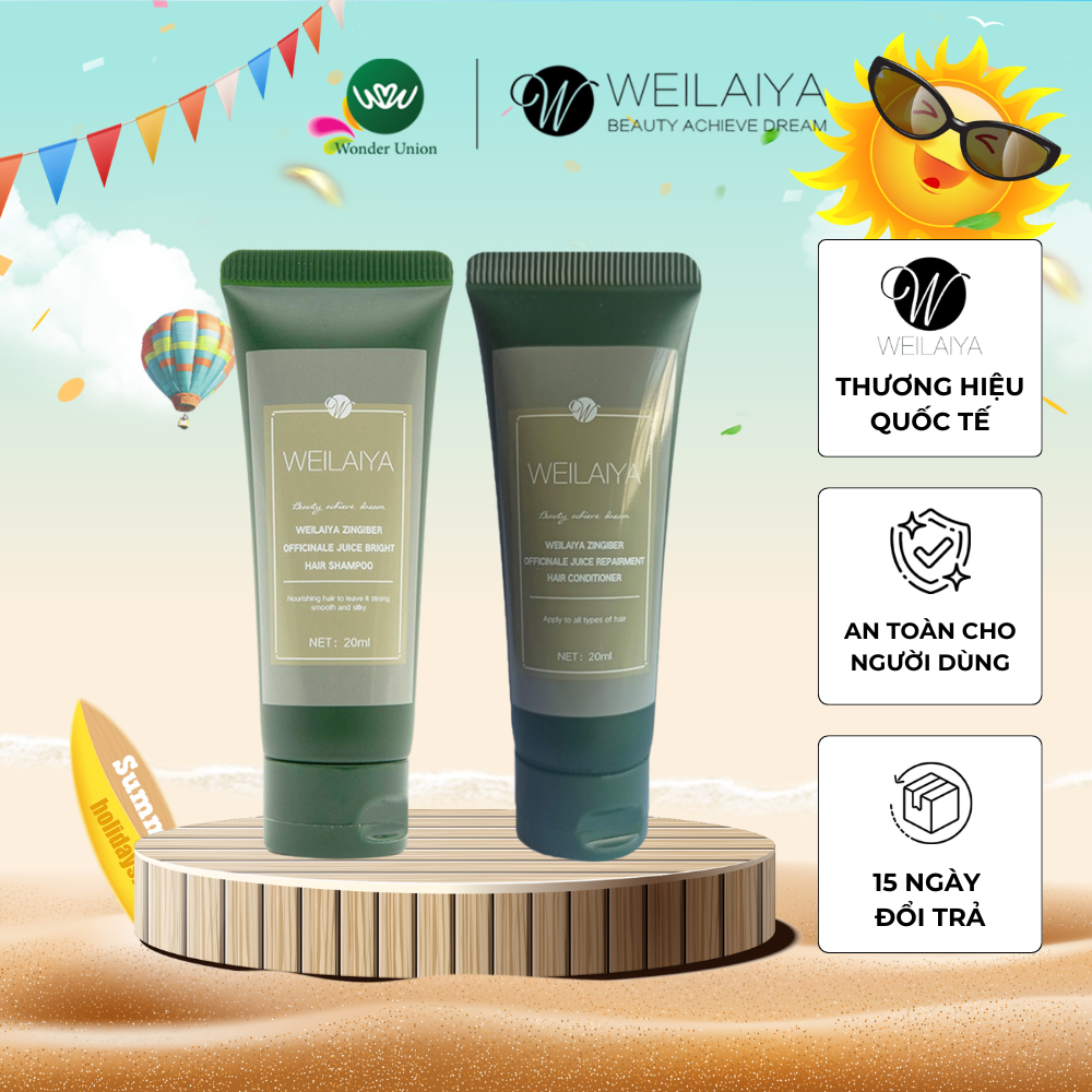 Ảnh Cặp dầu gội đầu và dầu xả tóc thảo dược Weilaiya gừng hà thủ ô giúp dưỡng, đen và kích thích mọc tóc size du lịch 20ml 2