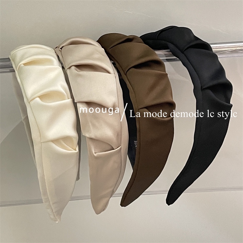 Bờm Tóc,Băng Đô Cài Tóc Bản Rộng Màu Trơn Vải Lụa Xếp Ly Nhún Dễ Thương Phong Cách Hàn Quốc Cho Nữ