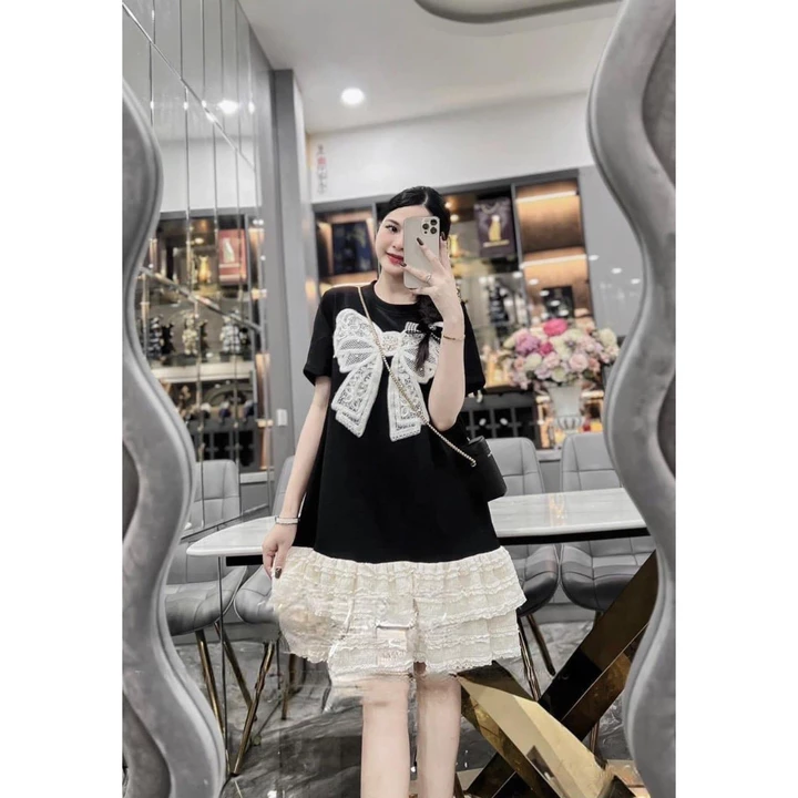Đầm bầu suông. Đầm bầu mùa hè dáng suông đính nơ ngực điệu đà chất vải Cottong mềm mát thoải mái.