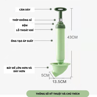 Cây thông thụt bồn cầu ECO dụng cụ thông tắc nghẽn toilet nâng cấp bằng khí nén cực mạnh tiện dụng