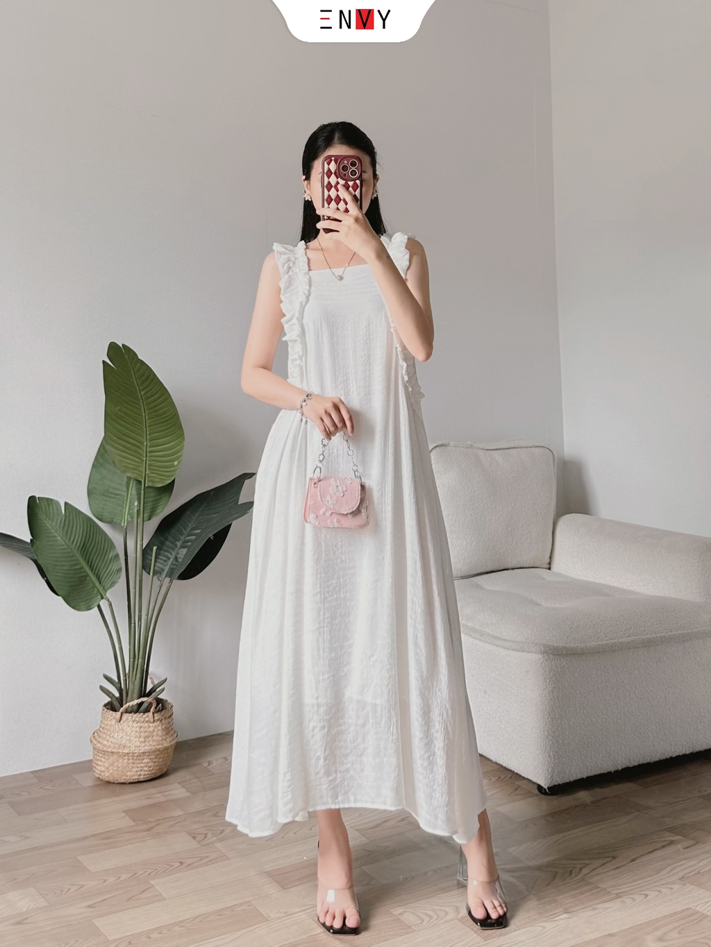 Ảnh Đầm Dáng Dài Rộng Chữ A Có Túi 2 Bên ENVY D277 1