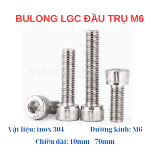 Ốc - Bulong Lục Giác Inox 304 M6. Bulong lục giác chìm đầu trụ 6 li (10mm - 70mm) (bulong+ tán)