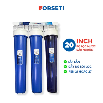 Bộ 3 CỐC Lọc Đầu Nguồn 20 inch Lọc Chặn Đầu Nguồn Kèm 3 Lõi lọc, Tay tháo cốc, Giá đỡ và Cút nối Đầy đủ