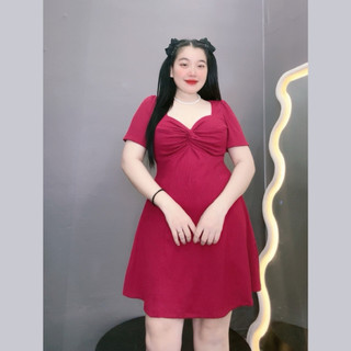 Đầm bigszie tay ngắn xoắn cúp ngực cổ nữ hoàng dáng váy chữ A vải dệt kim thun gân mềm mát G81