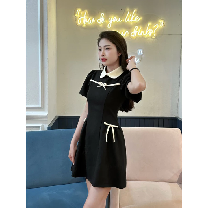 Váy thiết kế nữ cổ sen tay bồng tiểu thư đầm váy nữ thiết kế tiểu thư chiết eo tôn dáng thiết kế thanh lịch cobe.officia