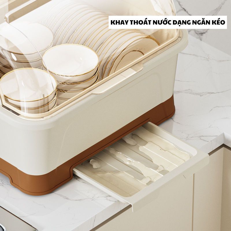 Kệ Úp Bát Đĩa Có Nắp Đậy Enoda Home, Hộp Đựng Bát Đũa Chống Bụi, Giá Úp Bát Kèm Khay Thoát Nước GB005