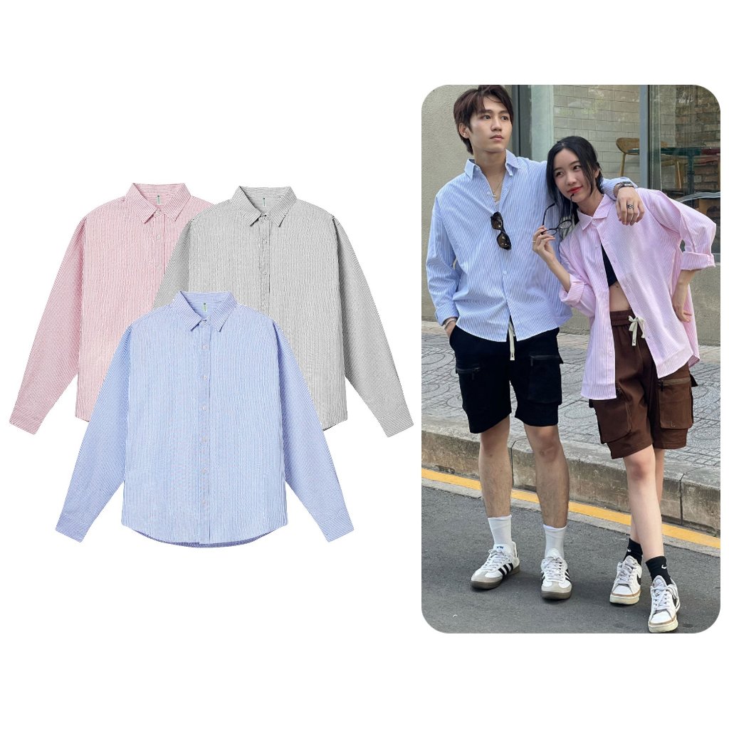 Áo Sơ Mi Kẻ Sọc Xanh Nam Nữ Uniex Tay Dài Local Brand Chất Liệu Oxford HALLEY A10
