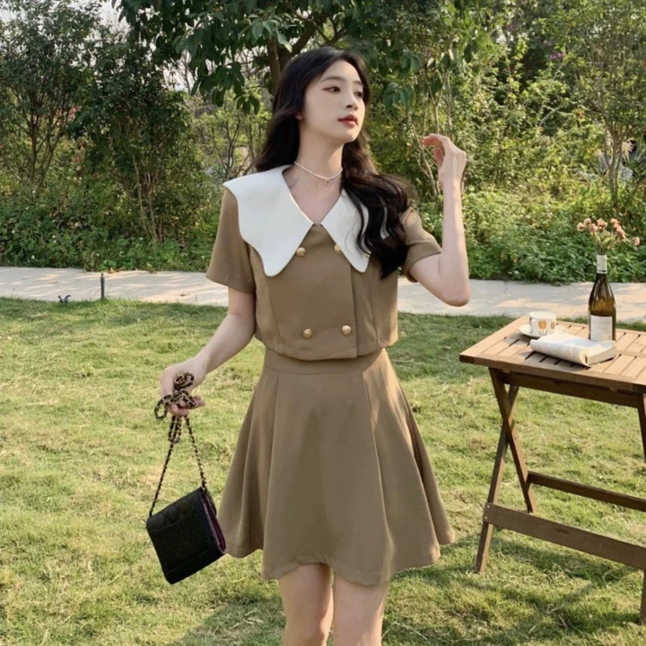 Set Váy Ngắn Tiểu Thư Áo Croptop Kèm Chân Váy Ngắn Có Bảo Hộ Vải Cotton Lạnh CÓ BIGSIZE SET829