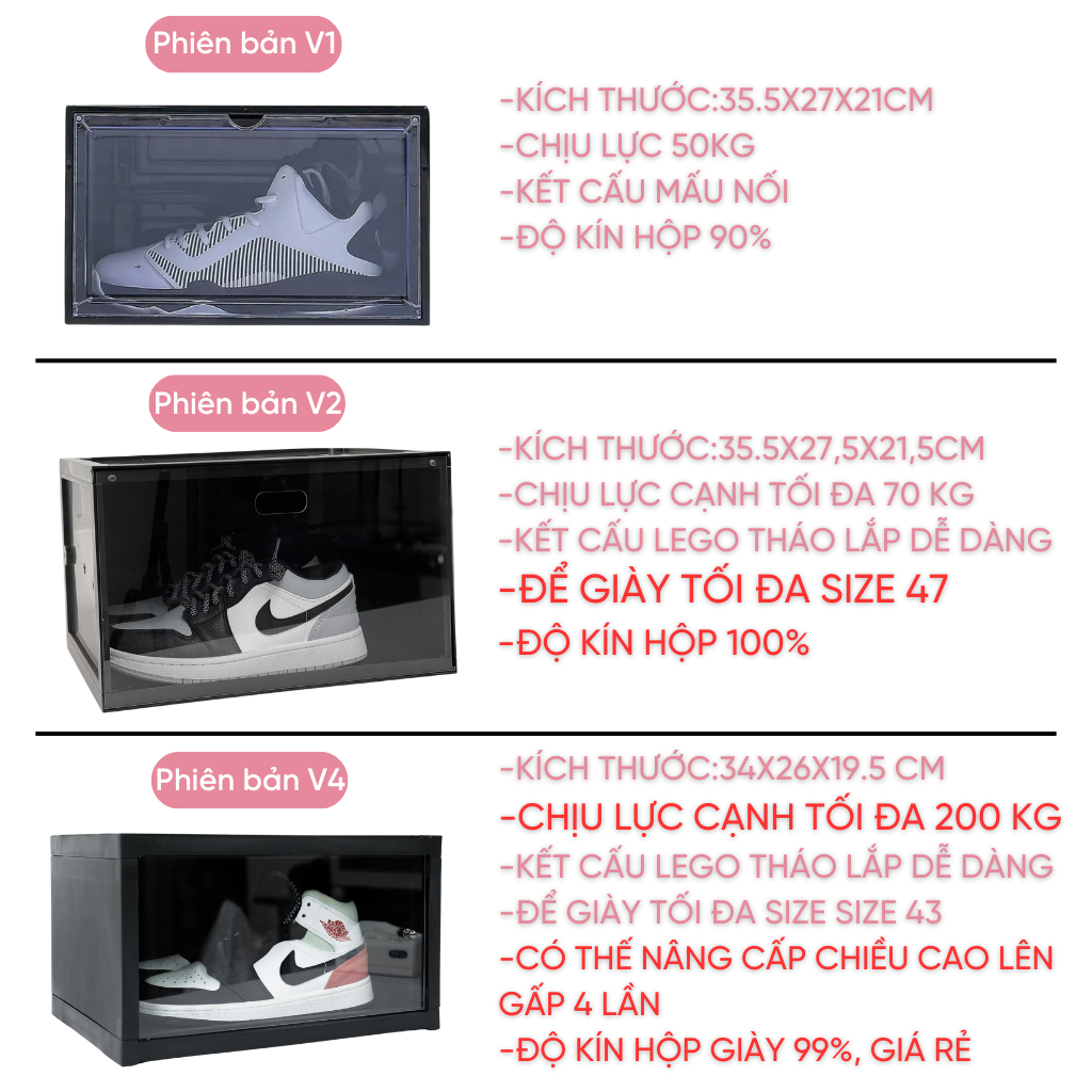 Ảnh Combo hộp đựng giày 3 đôi PIGPOX nhựa cứng cửa ngang cao cấp 1