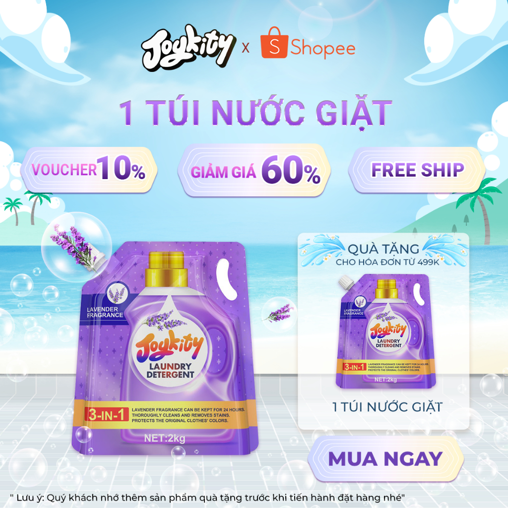 Nước Giặt Joykity Hương Lavender Túi 2l Dịu Nhẹ An Toàn Cho Da Hỗ Trợ Làm Sạch Vết Bẩn Ưu Việt 9243