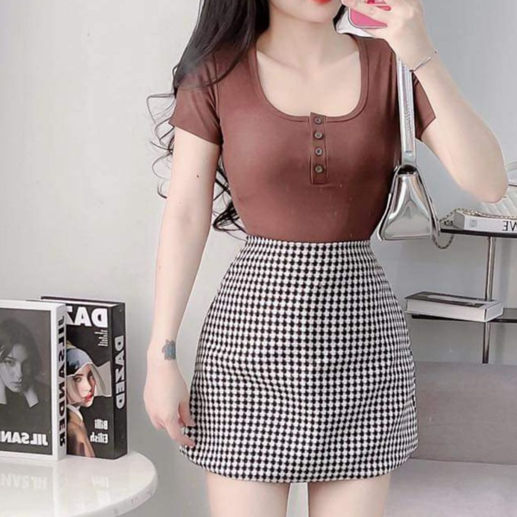 Áo Thun Nữ Tay Ngắn Bigsize - Áo Kiểu Nữ Cổ Vuông Có Nút ESHOP Chất Thun Tăm Lạnh Thoáng Mát MS201