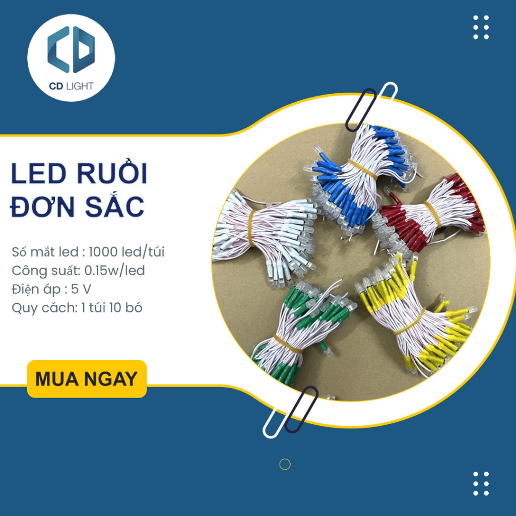 100 Bóng Led Ruồi Liền Dây 5mm JIYI (TTY) Điện Áp 5V Các Màu Đơn Sắc ...