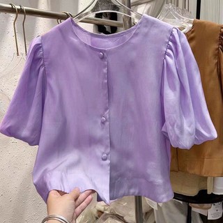 Áo kiểu nữ cổ tròn tay phồng che khuyết điểm chất liệu đũi mềm mịn SP16