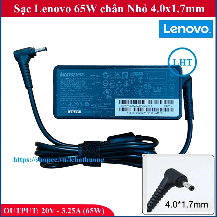 ⚡️[Sạc zin] Sạc Laptop Lenovo 20V 3.25A (65W) chân Nhỏ 4.0x1.7mm - đường kính đầu sạc 4mm