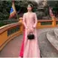 Áo Dài Truyền Thống Cổ Cao Tay Dài Vải Gấm Bèo.Quần Lụa Ngọc Trai