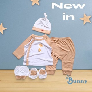 Bộ sơ sinh thun lụa Bunny bao gồm nón vớ cho bé 3-6kg