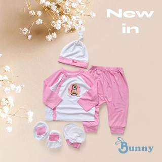 Bộ sơ sinh thun lụa Bunny bao gồm nón vớ cho bé 3-6kg