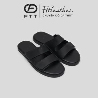 Dép Sandal nam Fttleather da microfiber hai quai ngang dáng trơn đế TPR bền, nhẹ, độ bám tốt