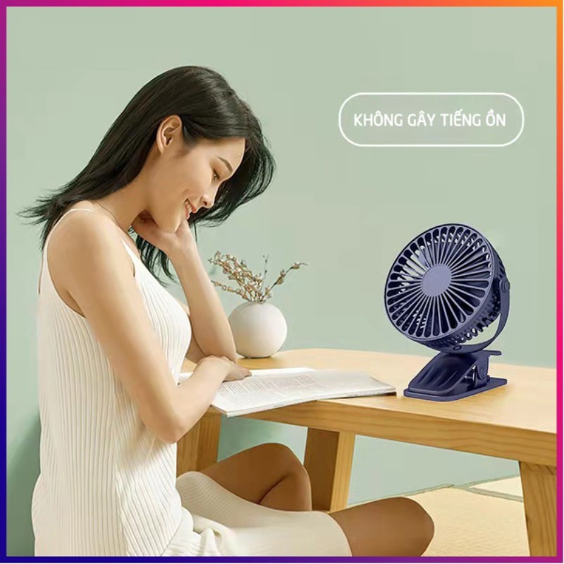 Quạt mini kẹp để bàn sạc tích điện không chổi than chạy cực êm nhiều màu sắc My Home DN036