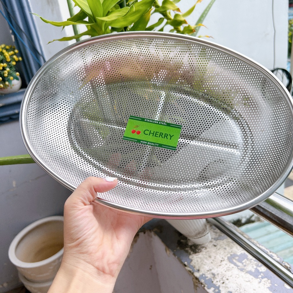 Rổ Inox Oval Lưới Dày Kiểu Nhật, Đựng Thức Ăn, Trái Cây, Rau Củ, Vo Gạo ...