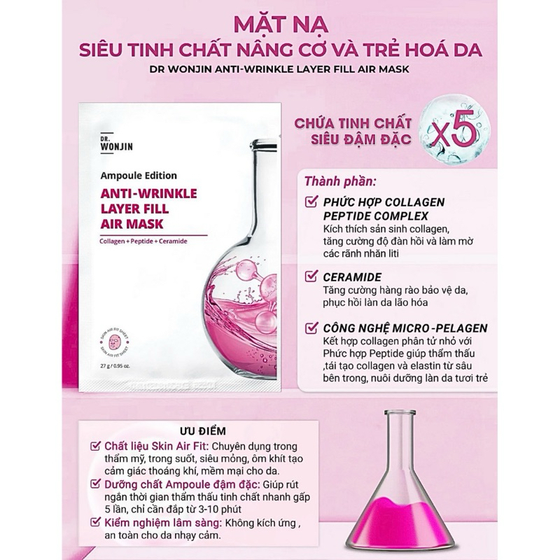 Mặt Nạ Cấp Ẩm, Hỗ Trợ Dưỡng Sáng, Phục Hồi Da Chuyên Sâu Wonjin Effect Concentrated Essence Mask 30g