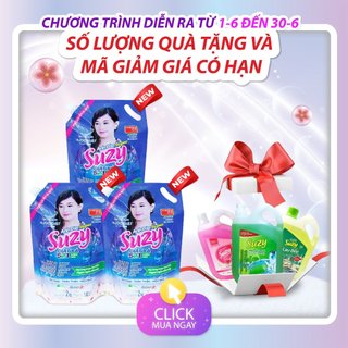Nước Giặt Xả 5 in 1 Suzy Anh Đào Super dạng túi, nước giặt quần áo công thức đột phá, an toàn cho da nhạy cảm.