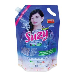 Nước Giặt Xả 5 in 1 Suzy Anh Đào Super dạng túi, nước giặt quần áo công thức đột phá, an toàn cho da nhạy cảm.