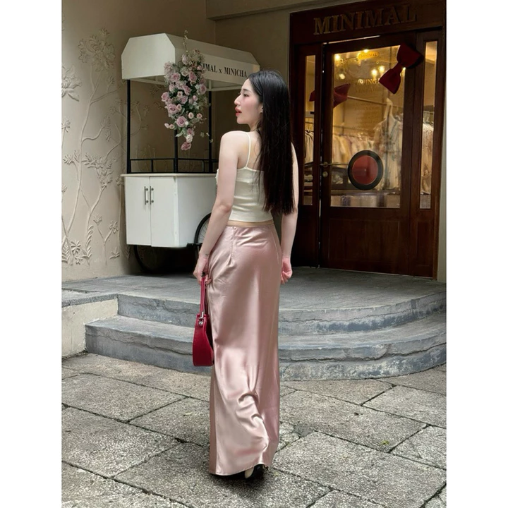 ( Lụa 2 lớp dài 100cm ) Chân váy lụa dáng đuôi cá sang trọng Unnie Váy lụa a dài tôn dáng- V08