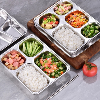 Khay cơm inox 201 cho bé có nắp đậy 3-5 ngăn sâu lòng phong cách Hàn Quốc khay inox đựng thức ăn khay cơm chia ngăn